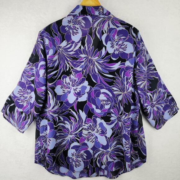 Whimsical 2X Button Top Tank Combo 3/4 Sleeve Purple Floral Casual Cottagecore - Picture 5 of 9